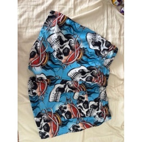 FSBN Fishbone Mens Skull Flame Barbed Wire Graphic Board Shorts Blue Size S - Picture 4 of 5